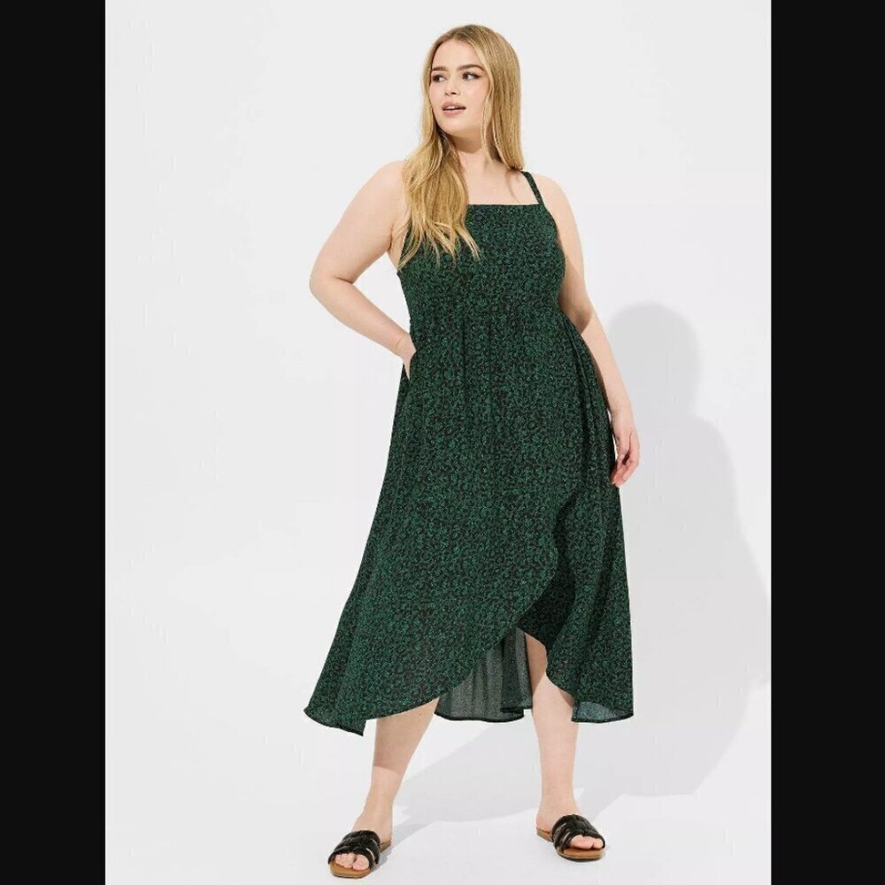 NWT Torrid Tea Length Challis Square Neck Dress Leopard Convo Bosphorus Size 2X
